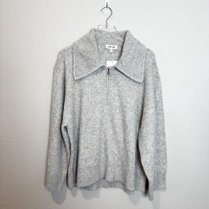 Edited Light Gray V- Neck Zipper Sweater
